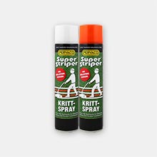 Spraybokser med krittspray i fargene hvit og oransje